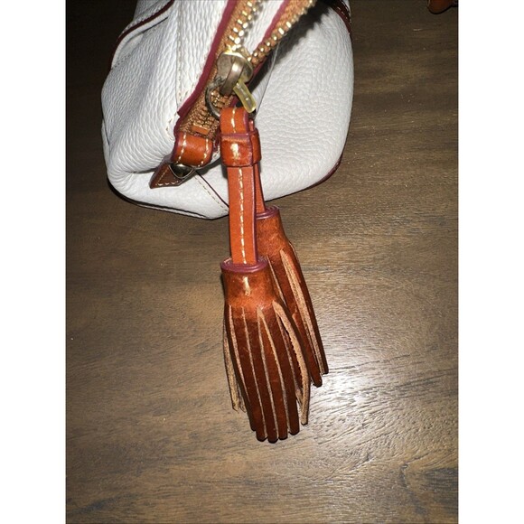 Dooney & Bourke Aubrey Cream Brown Pebble  Leather Tassel Satchel Handbag *READ - Picture 7 of 12